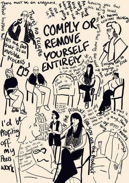 Reportage illustration of the AI Symposium at Falmouth University