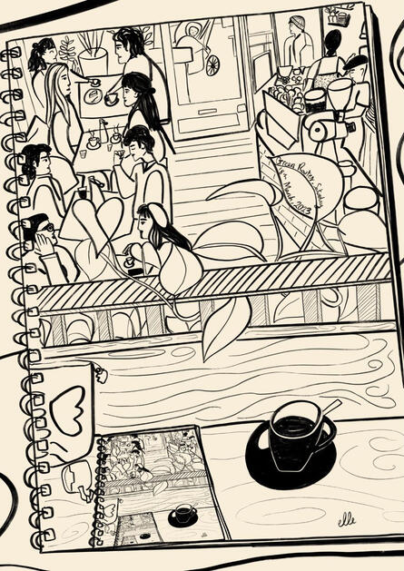 Drawn from life at Green Routes Cafe, Oxford