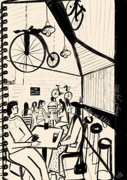 Drawn from life at Handlebar Cafe, Oxford